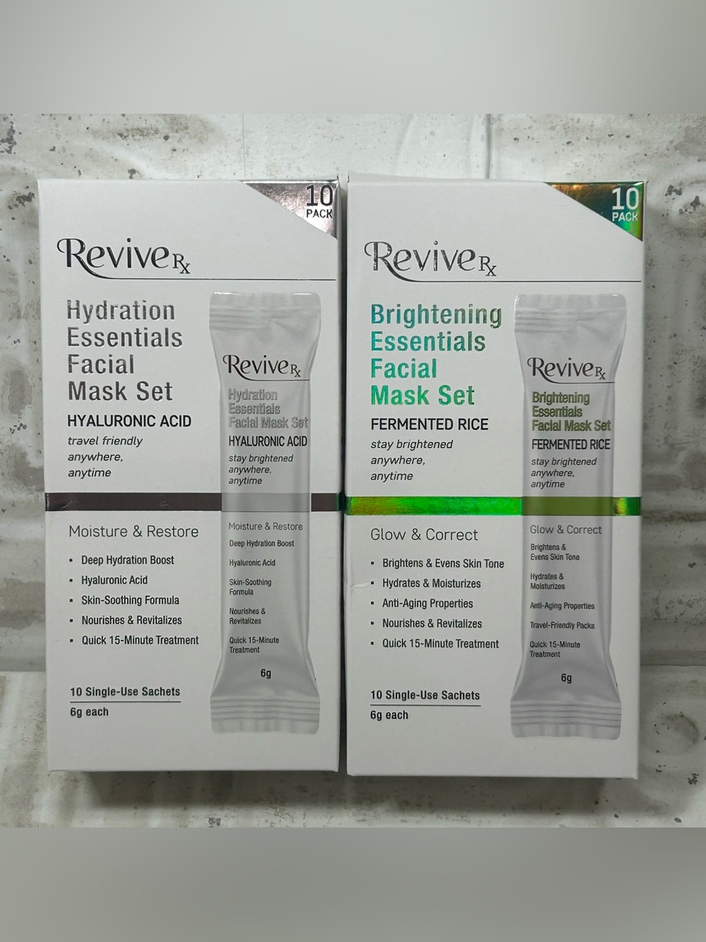 2x Revive Rx Hydration Brightening Essentials Facial Mask Set 10 Pack Each